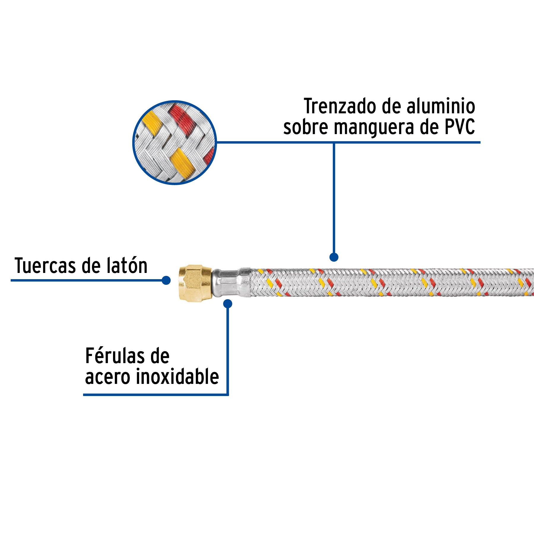 Manguera para gas, aluminio, 5/16" X 100 cm, Foset Basic