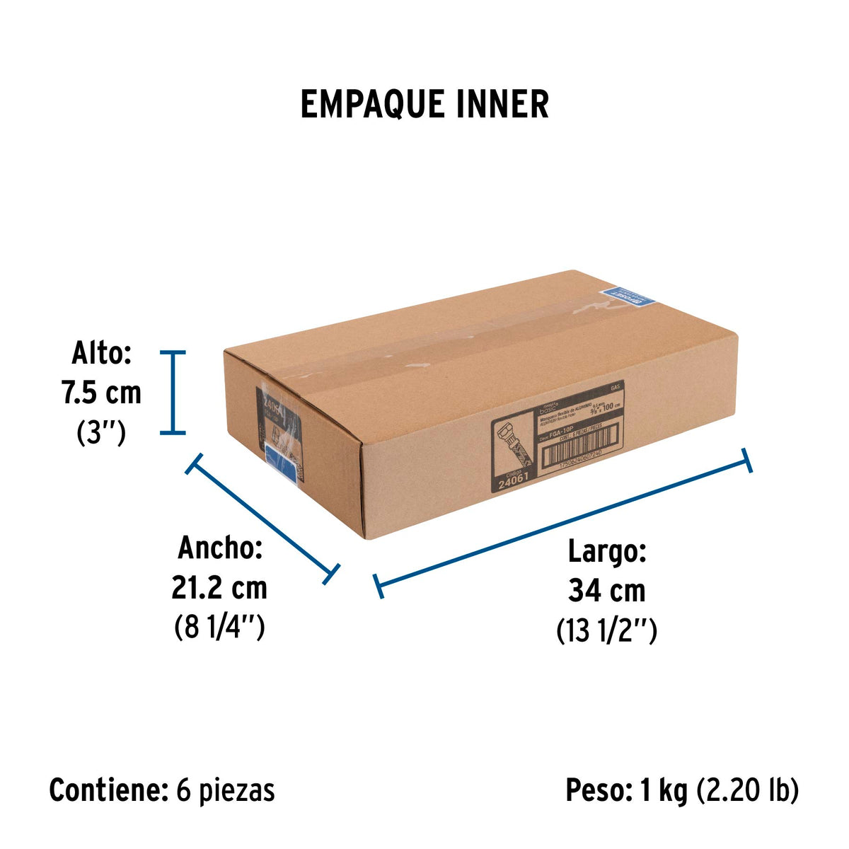 Manguera para gas, aluminio, 3/8" X 100 cm, Foset Basic