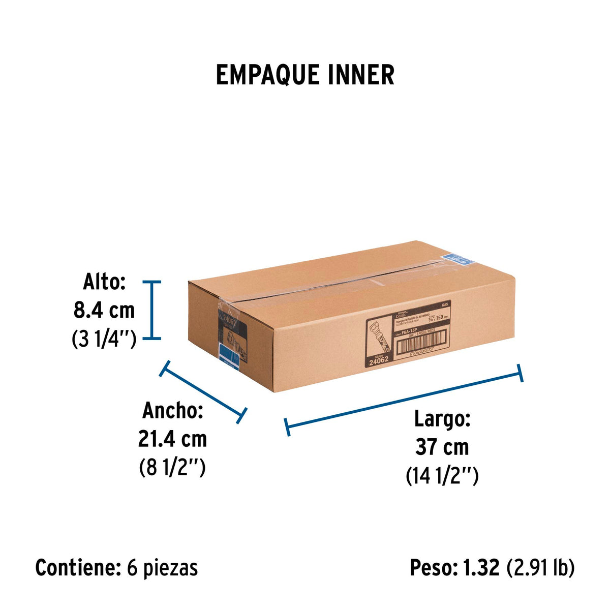 Manguera para gas, aluminio, 3/8" X 150 cm, Foset Basic
