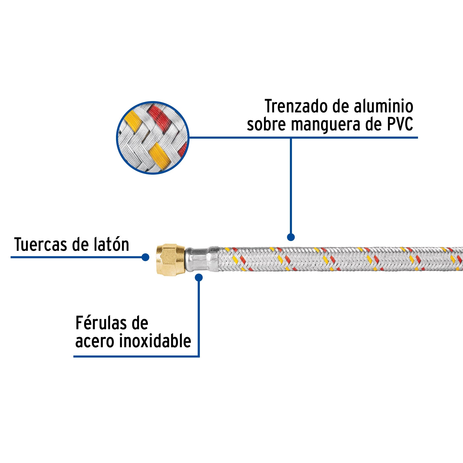 Manguera para gas, aluminio, 5/16" X 200 cm, Foset basic