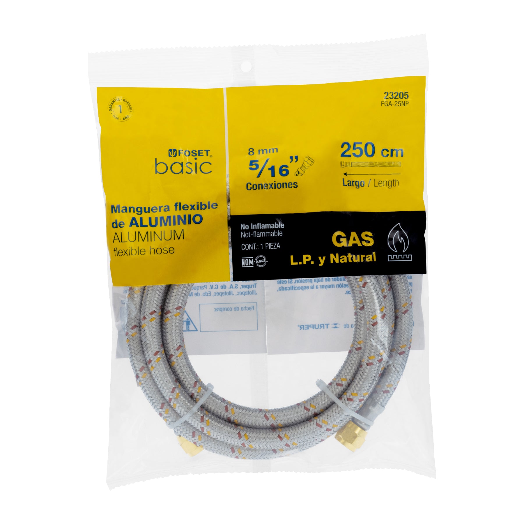 Manguera para gas, aluminio, 5/16" X 250 cm, Foset basic