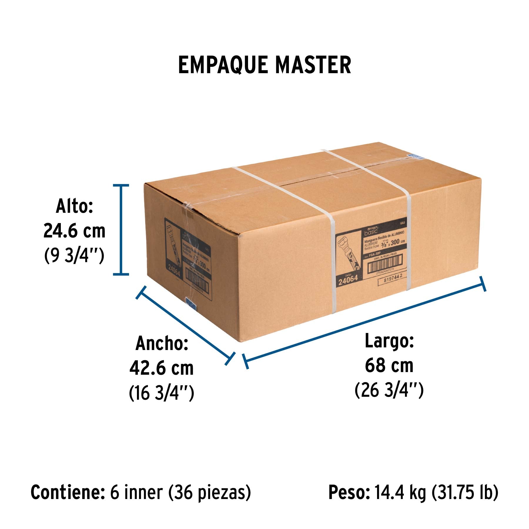 Manguera para gas, aluminio, 3/8" X 300 cm, Foset Basic