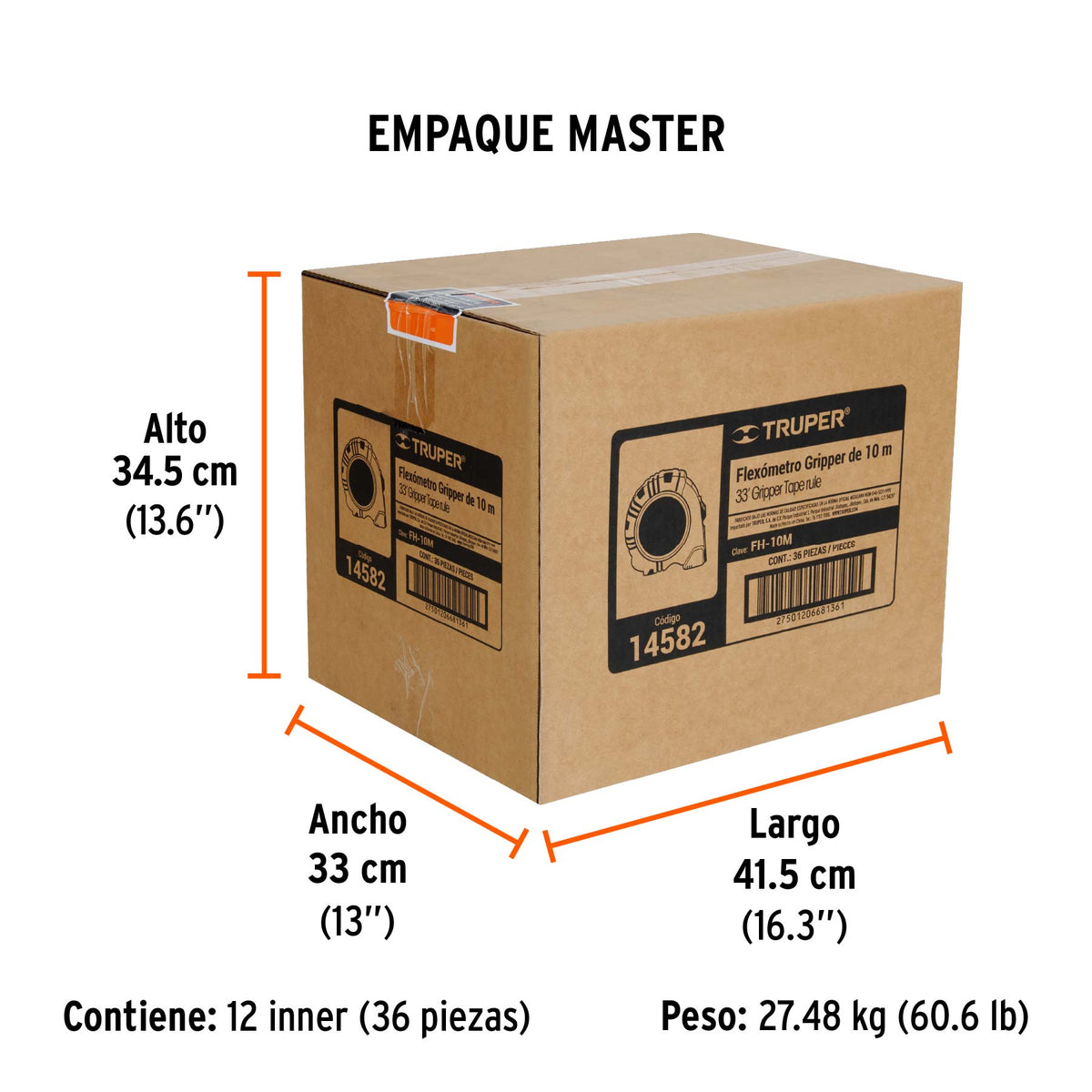 Flexómetro Gripper, contra impacto, 10 m, cinta 32 mm