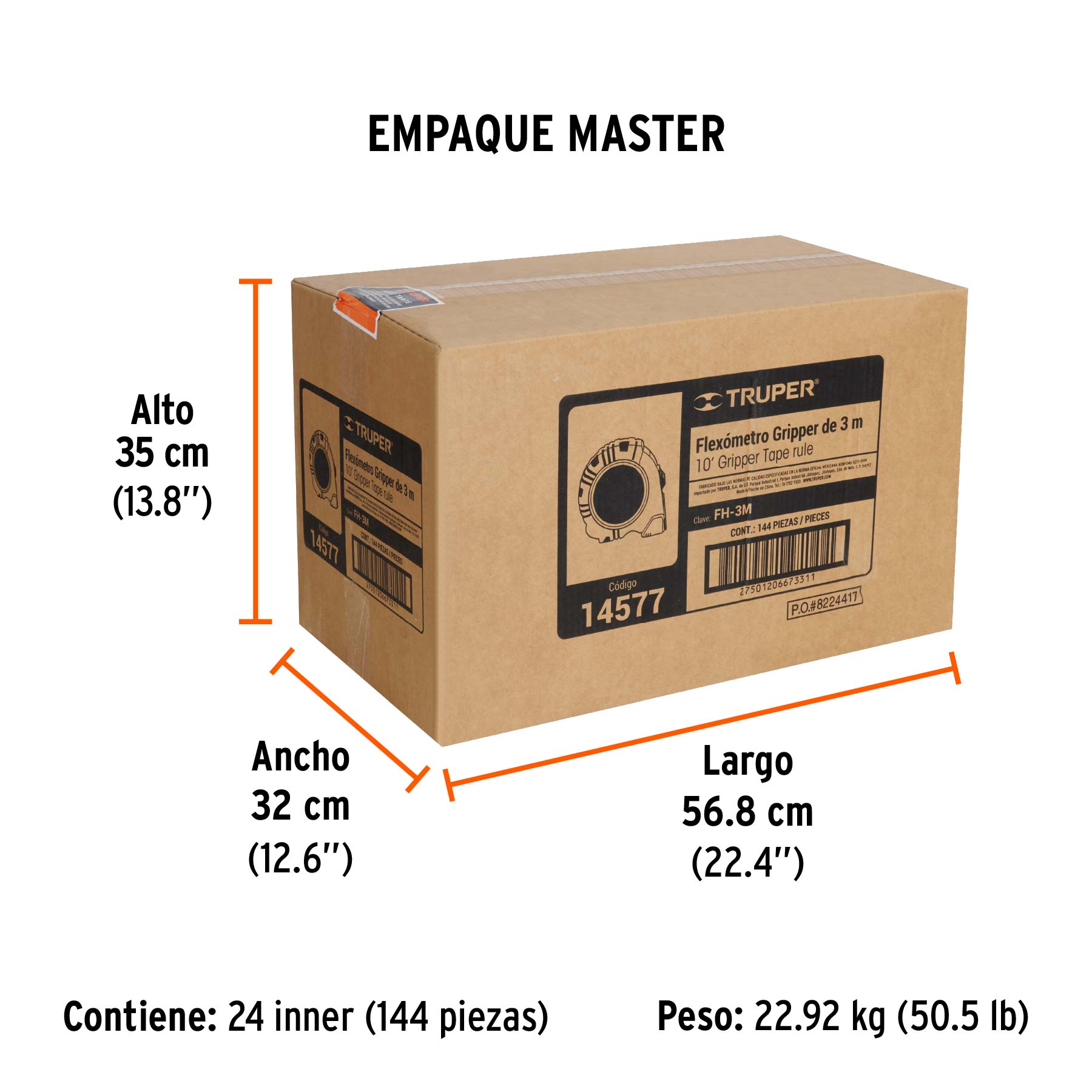 Flexómetro Gripper, contra impacto, 3 m, cinta 13 mm