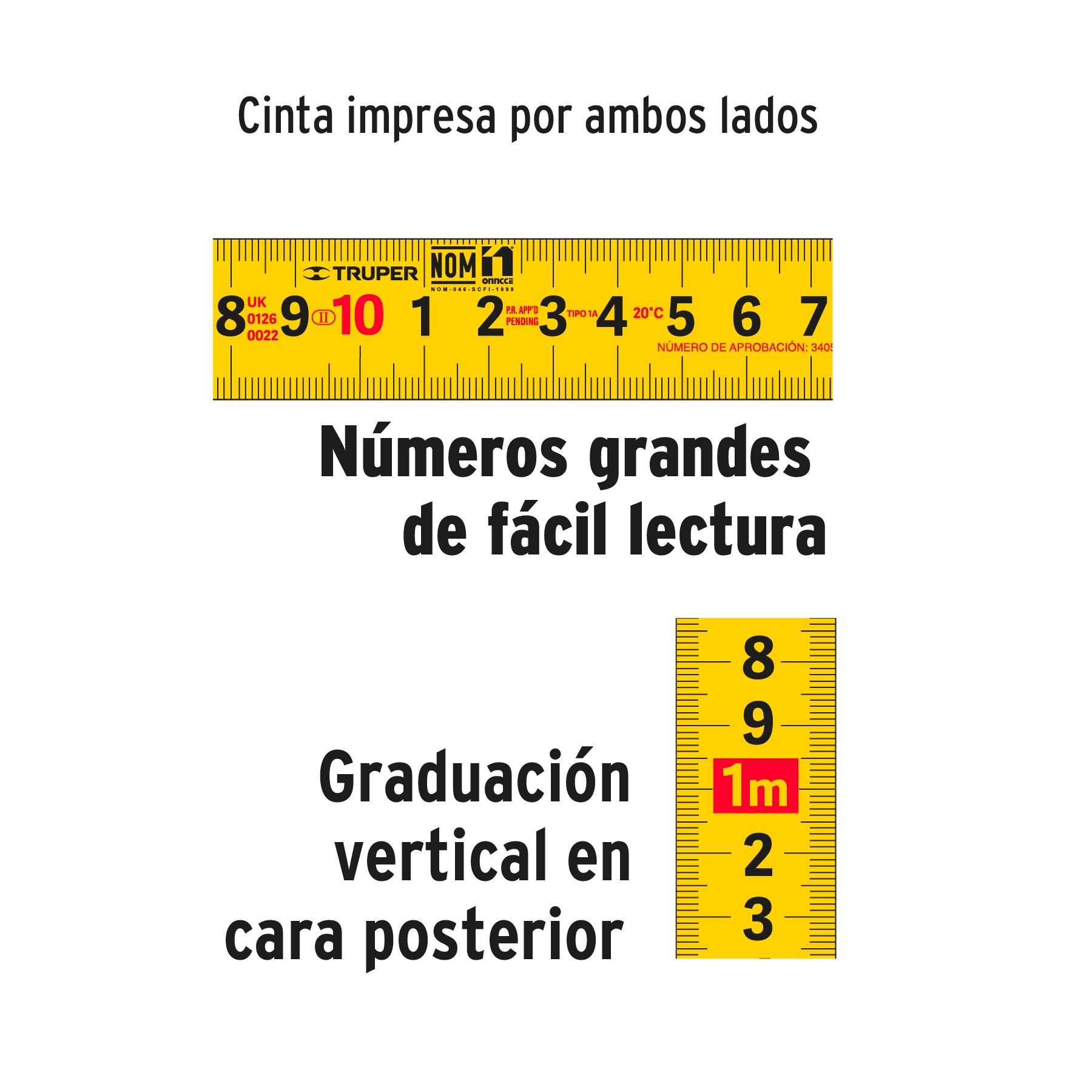Flexómetro contra impacto, graduación métrica, 5 m, 19 mm