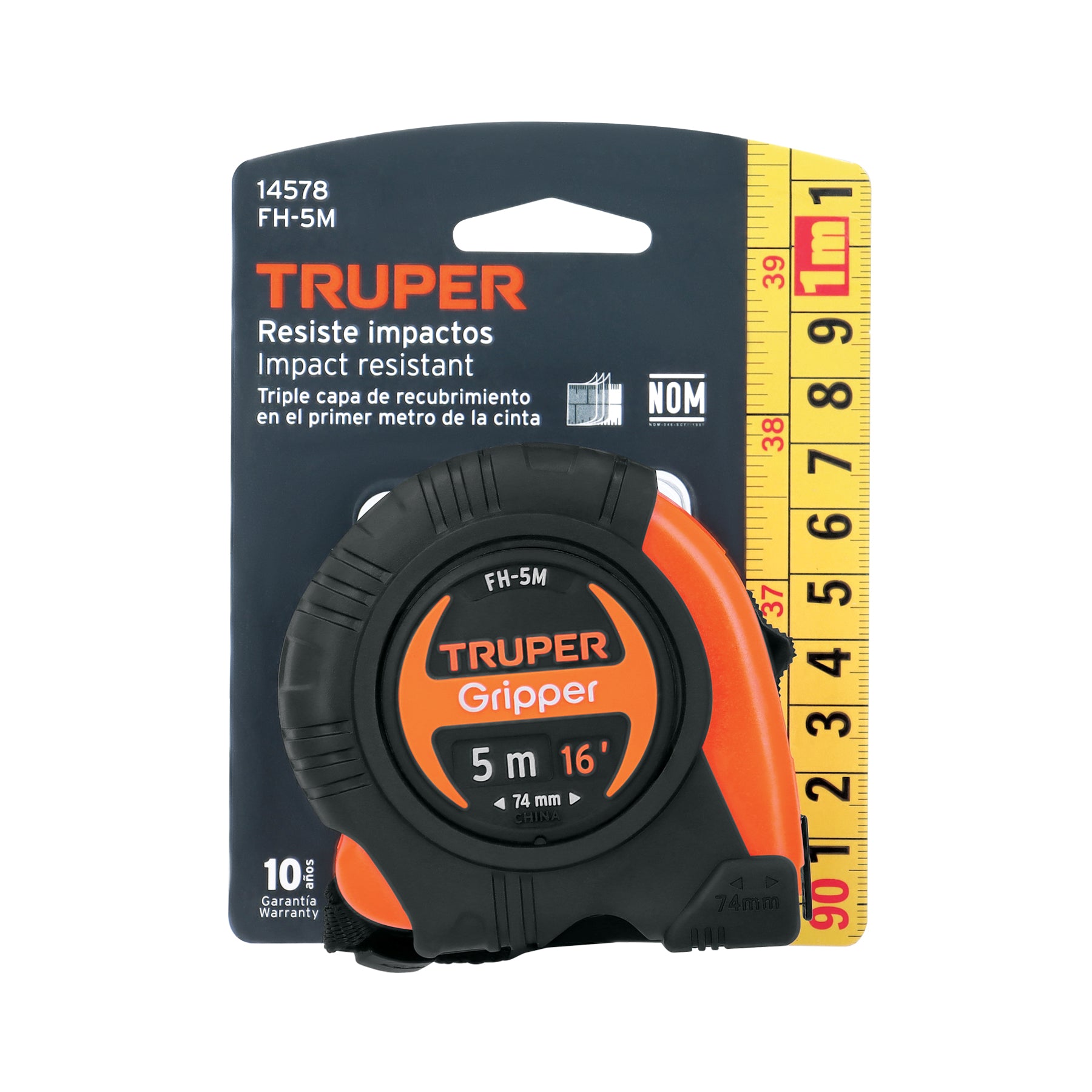 Flexómetro Gripper, contra impacto, 5 m, cinta 19 mm