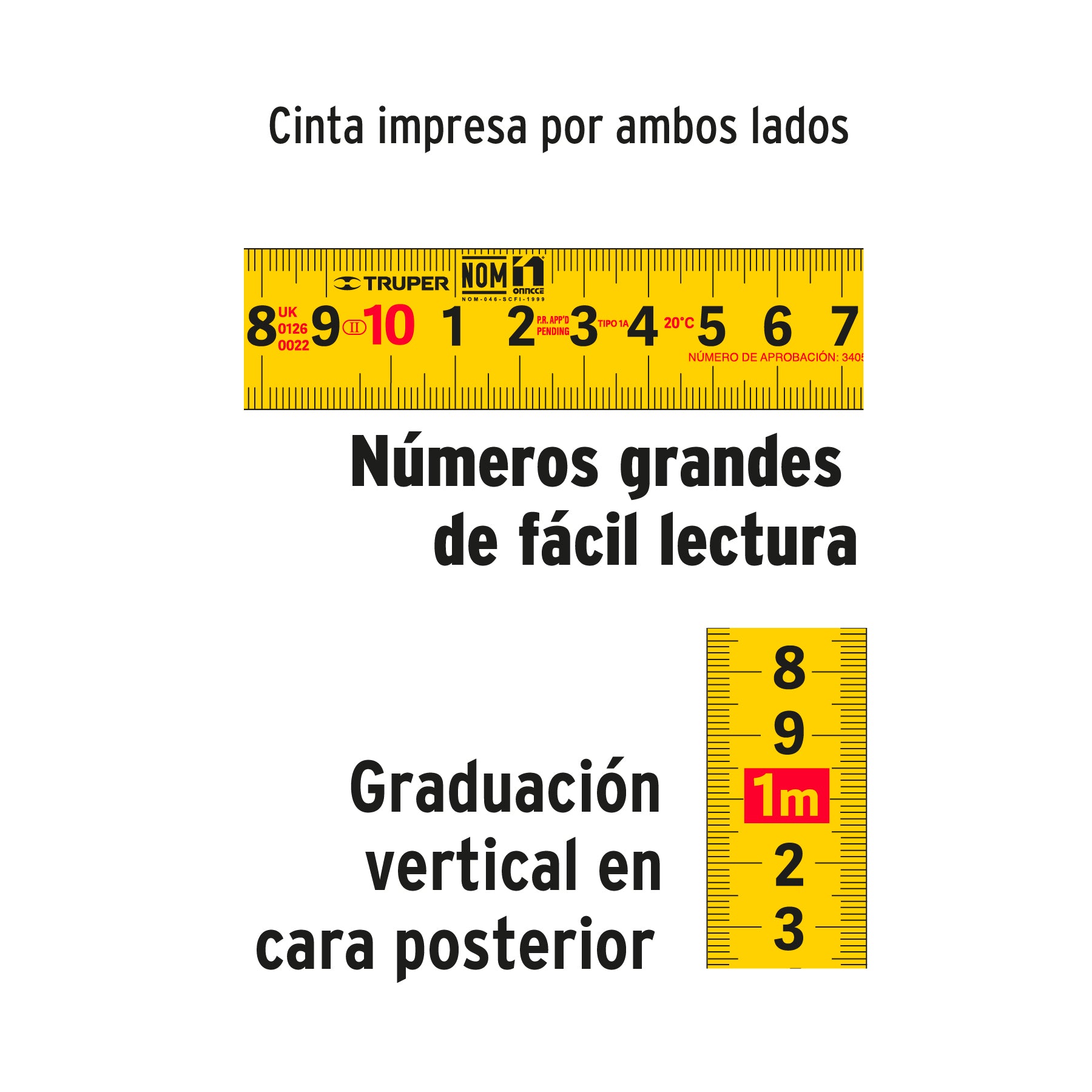 Flexómetro contra impacto, graduación métrica, 8 m, 25 mm