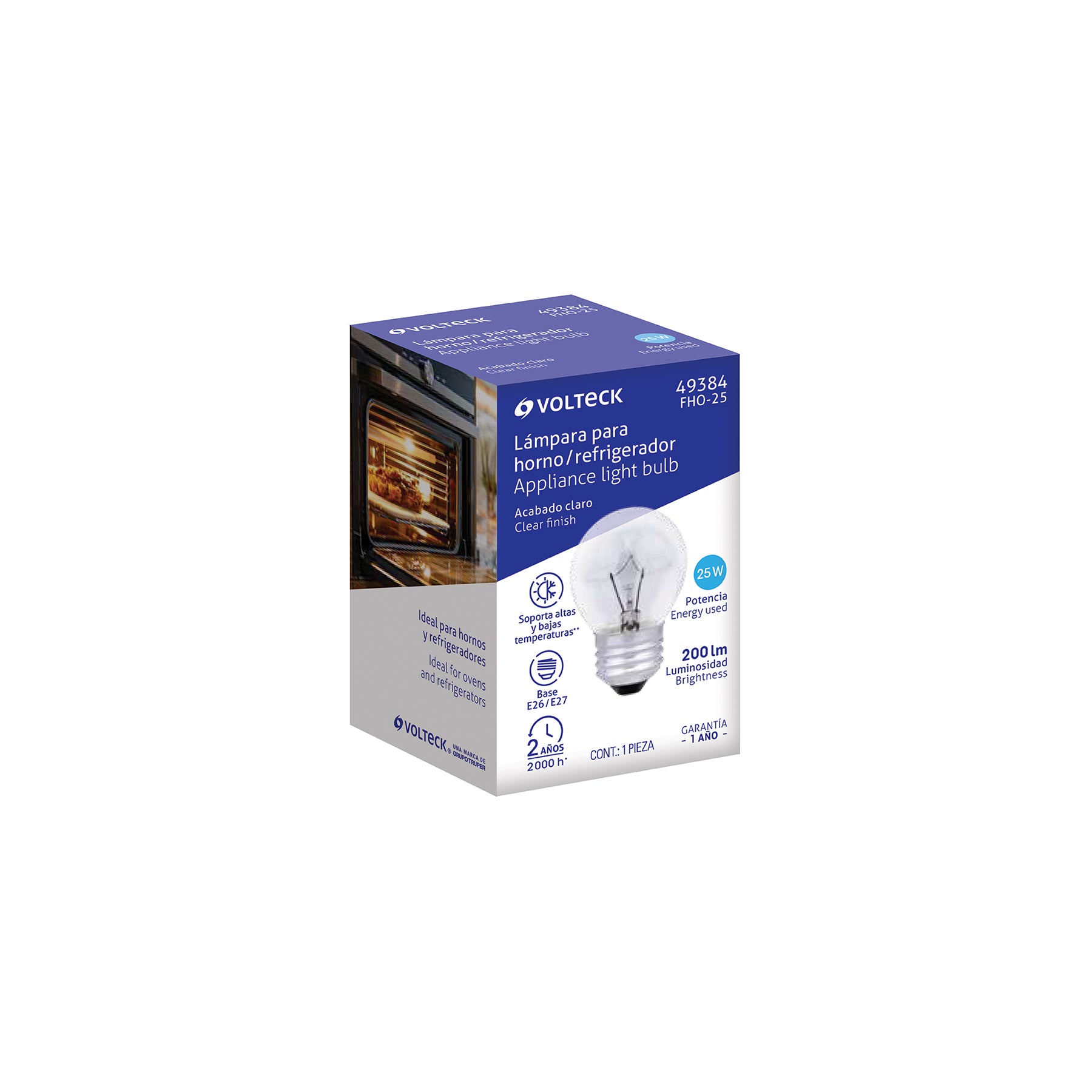 Foco incandescente 25W para horno/refrigerador, transparente