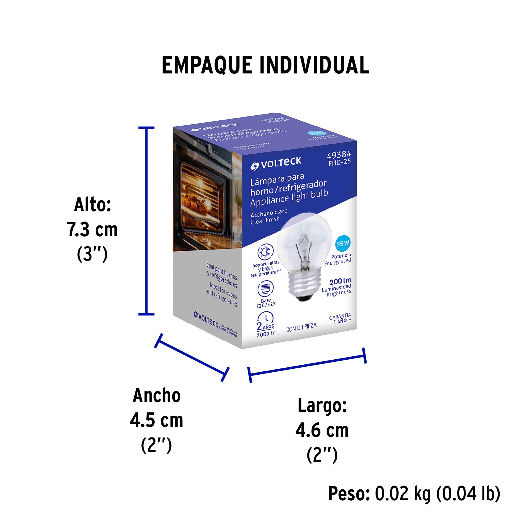 Foco incandescente 25W para horno/refrigerador, transparente