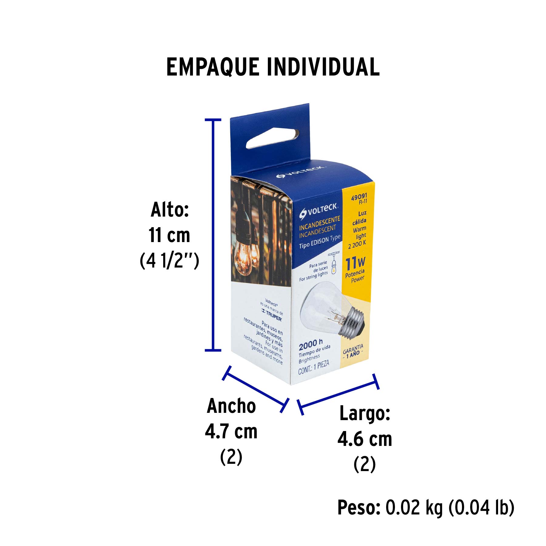 Lámpara incandescente S14 de 11 W, 2200 K, E26/E27