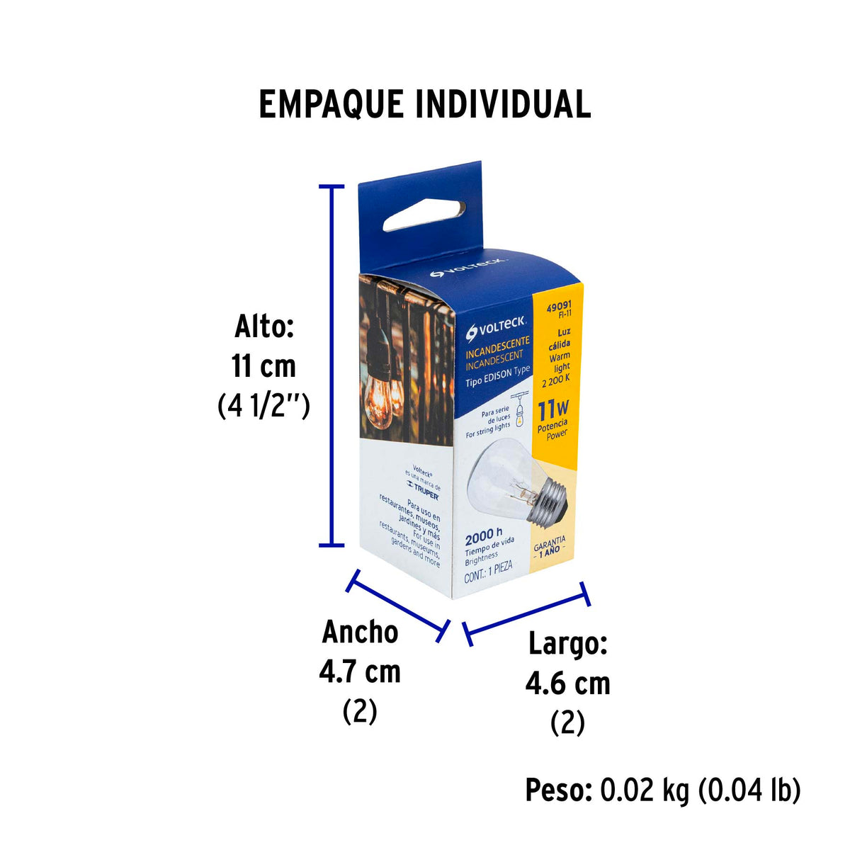 Lámpara incandescente S14 de 11 W, 2200 K, E26/E27