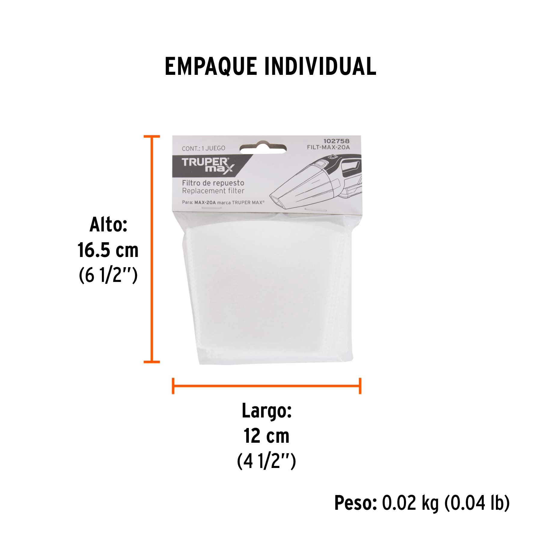 Filtro de tela para aspiradora MAX-20A, Truper Max