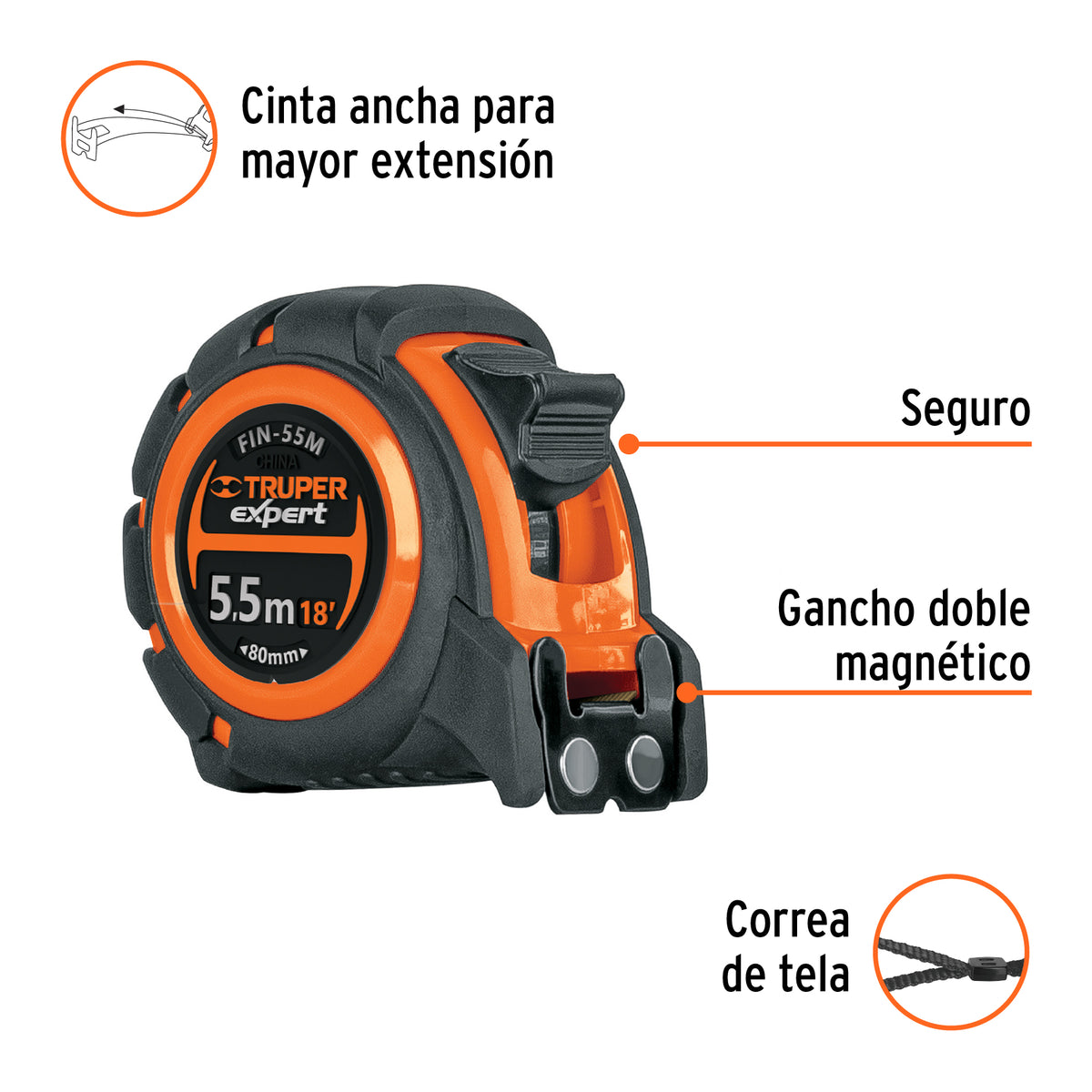 Flexómetro industrial, 5.5 m, cinta 25 mm