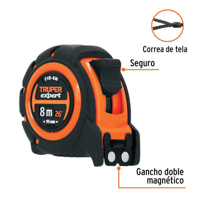 Flexómetro industrial, 8 m, cinta 25 mm