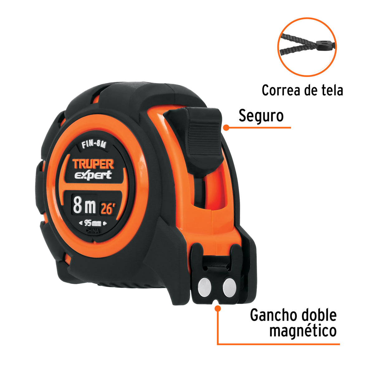 Flexómetro industrial, 8 m, cinta 25 mm