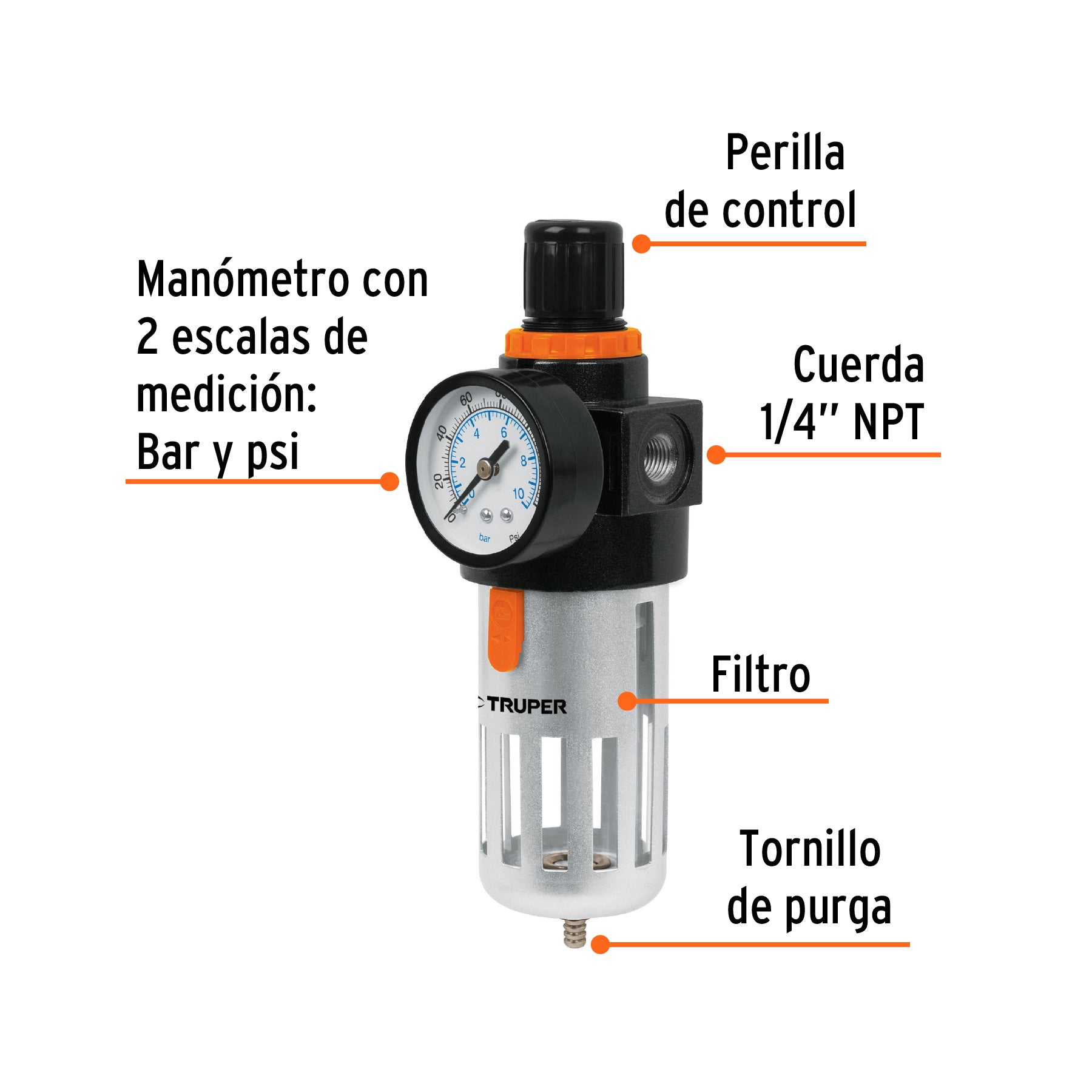 Filtro y regulador de aire 1/4 npt
