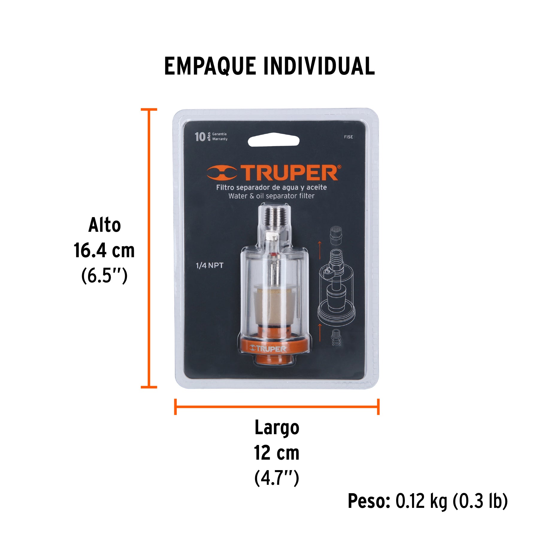 Filtro separador para aire, cuerpo aluminio-policarbonato