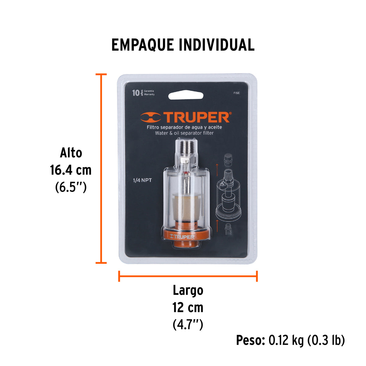 Filtro separador para aire, cuerpo aluminio-policarbonato