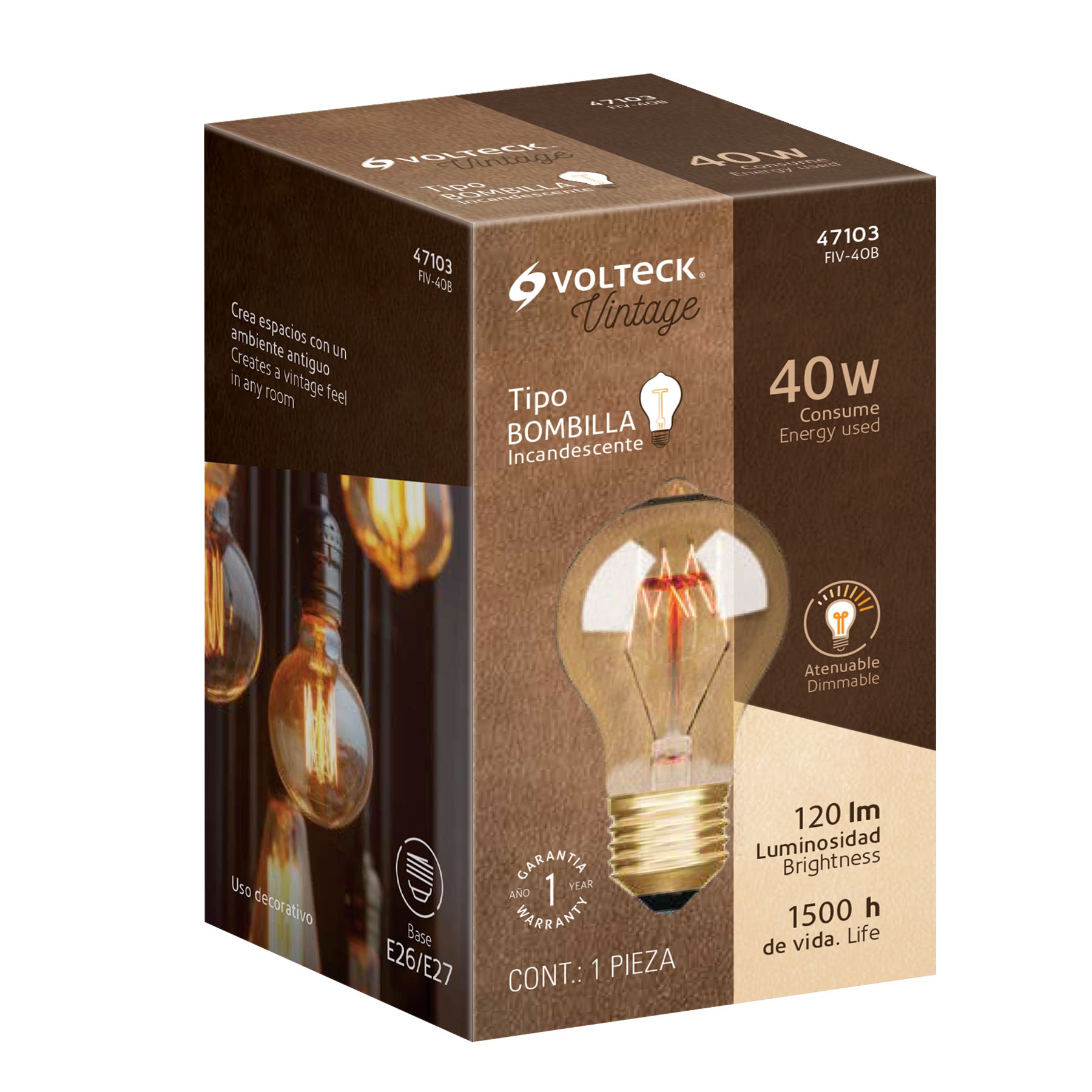Lámpara incandescente vintage, 40W, bombilla