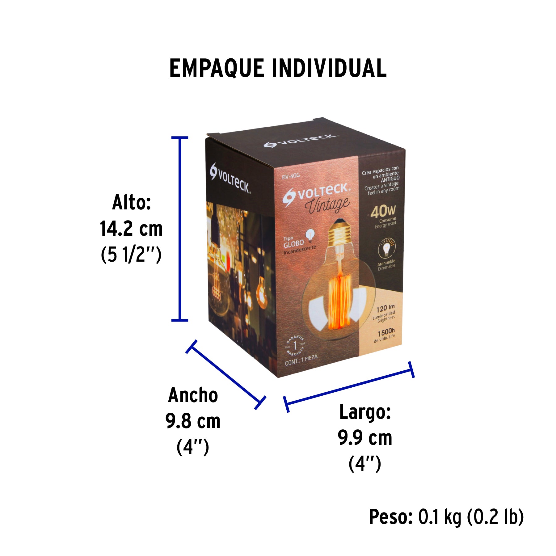 Lámpara incandescente vintage, 40W, globo
