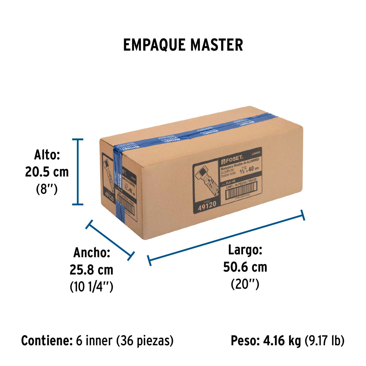 Manguera de hule, 40 cm, aluminio, usos generales