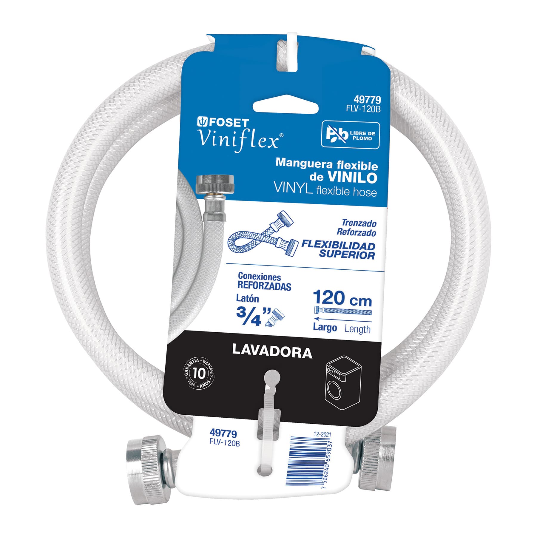 Manguera vinilo blanco 3/4" x 3/4"x 120 cm para lavadora