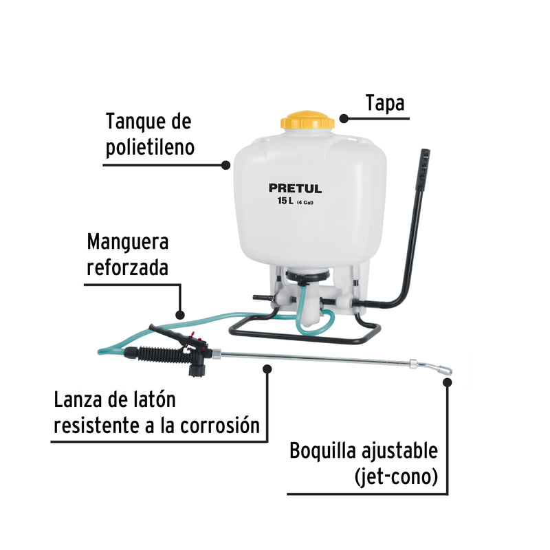Fumigador de mochila, 15 lts, Pretul