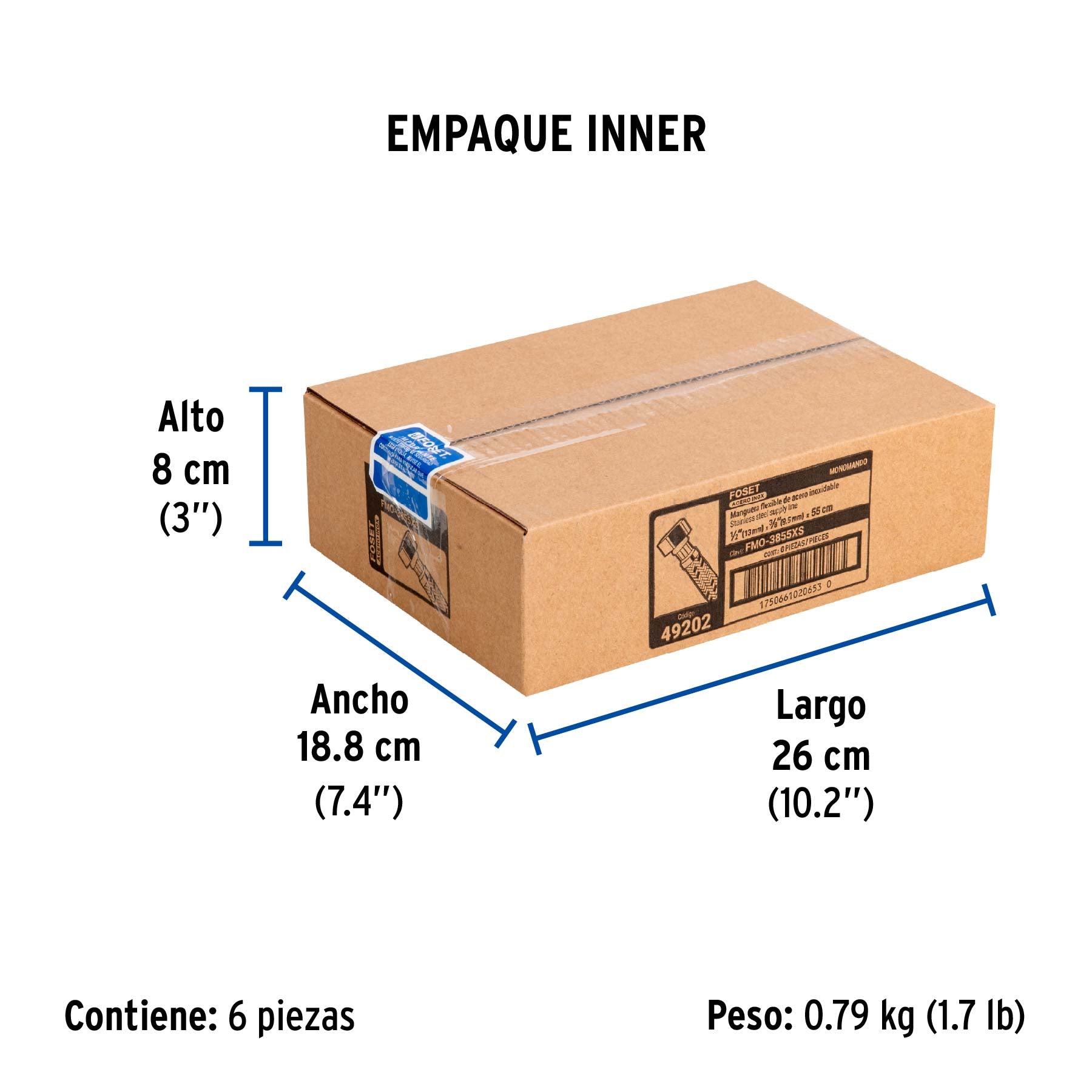 Manguera para monomando, acero inox, 1/2' x 3/8' UNF, 55cm