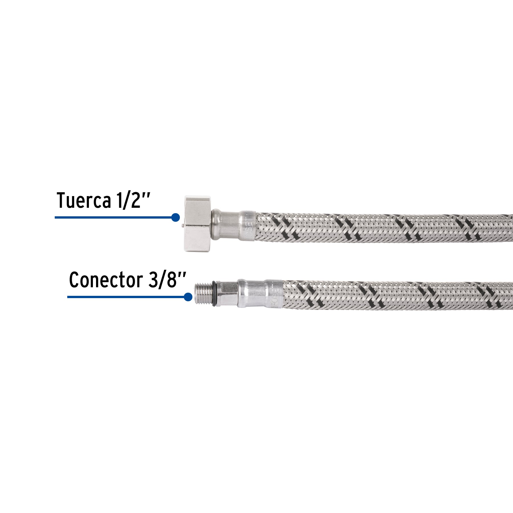 Manguera para monomando, acero inox, 1/2' x 3/8' UNF, 55cm