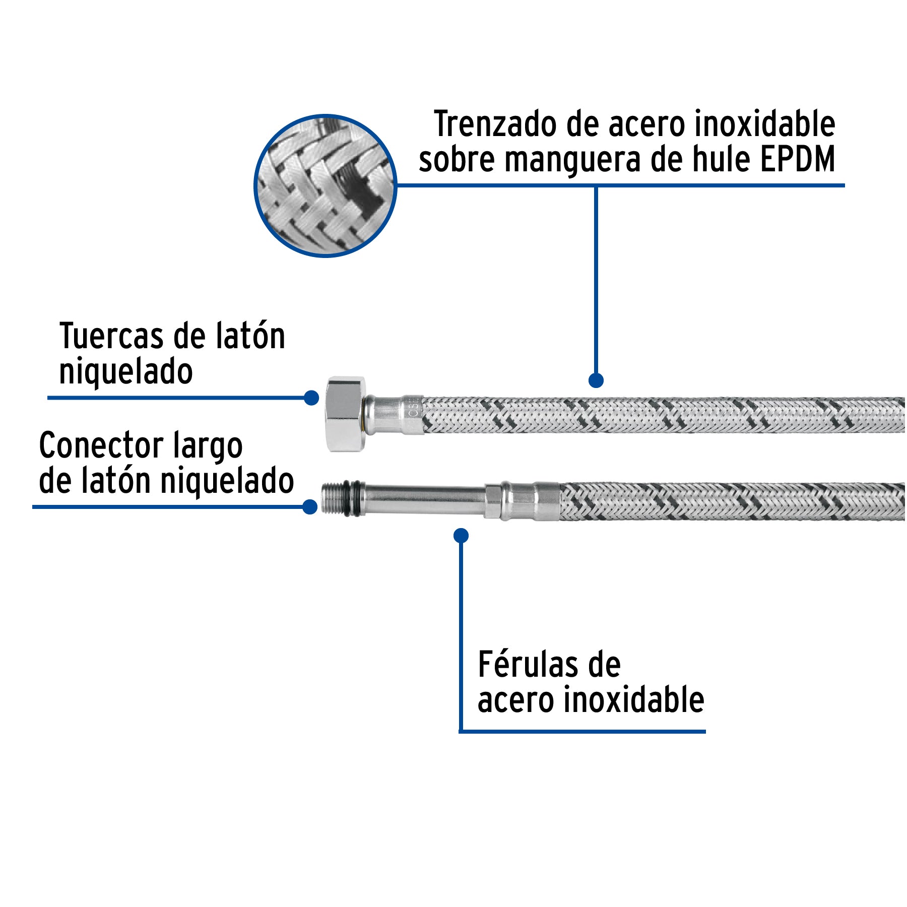 Manguera acero inoxidable 1/2 x 3/8"x 55 cm para monomando