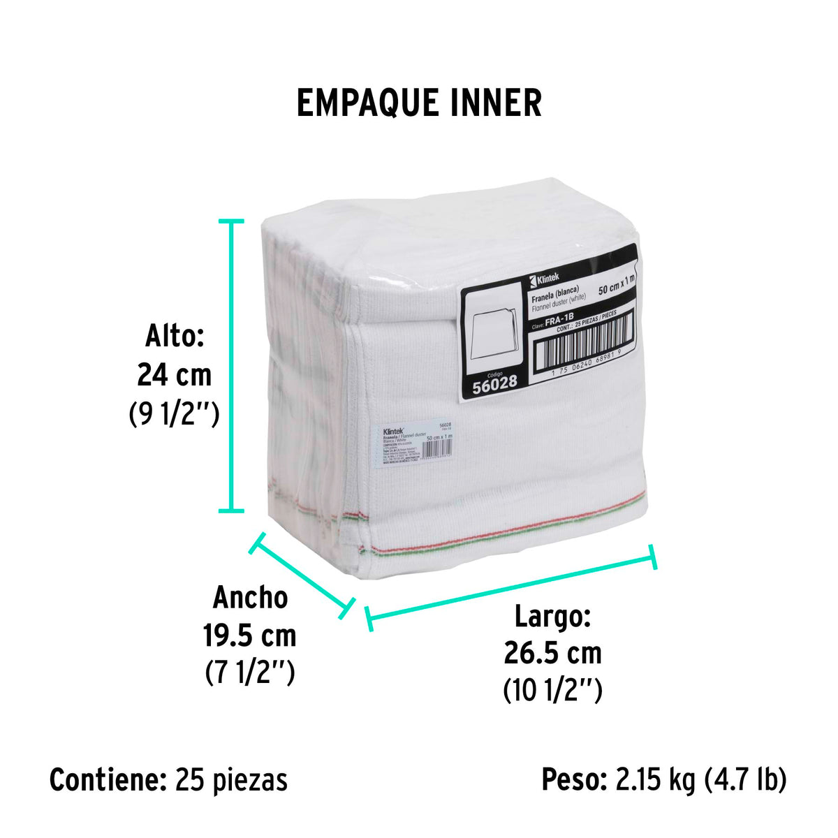 Franela blanca de algodón, 1 m