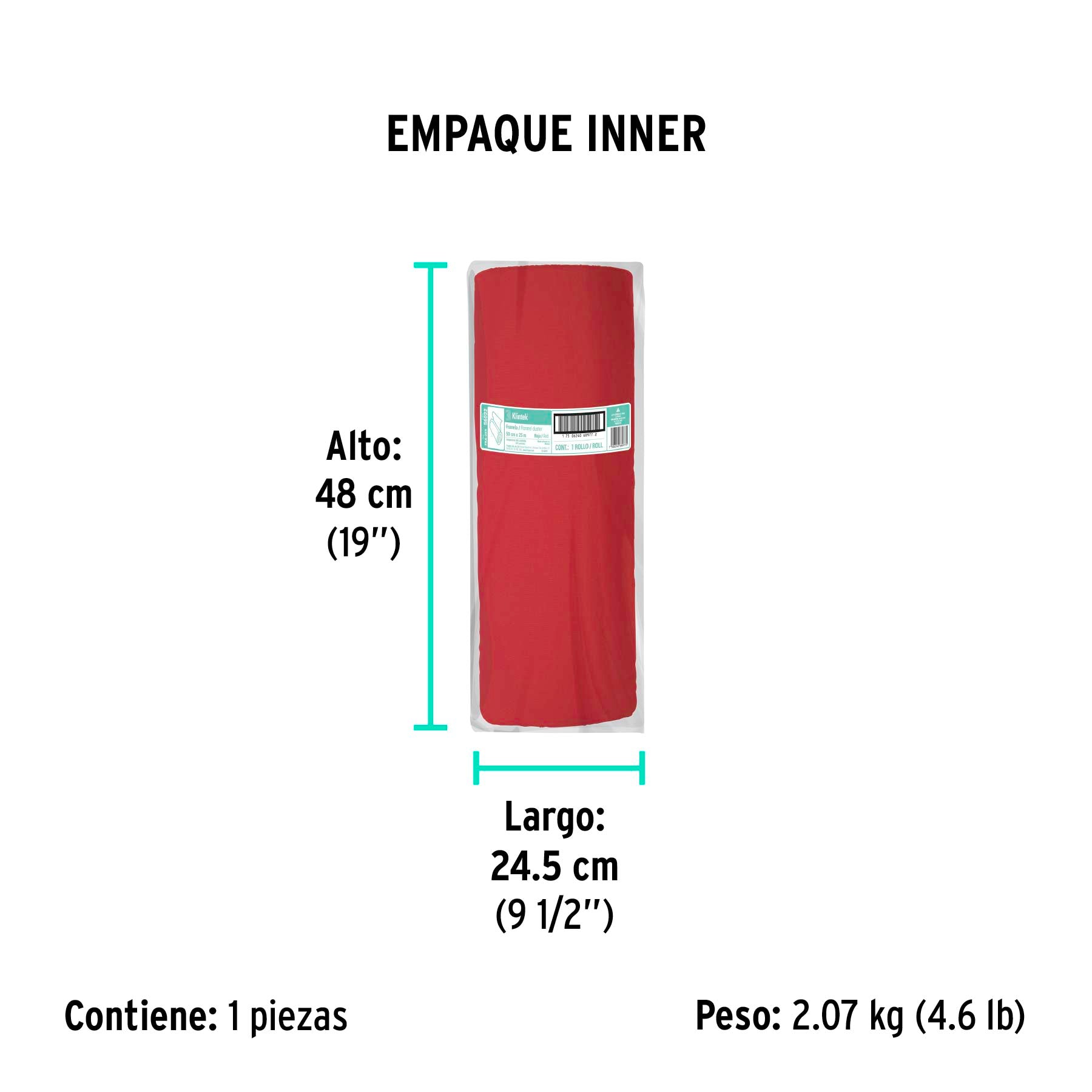 Franela roja de algodón, rollo 25 m