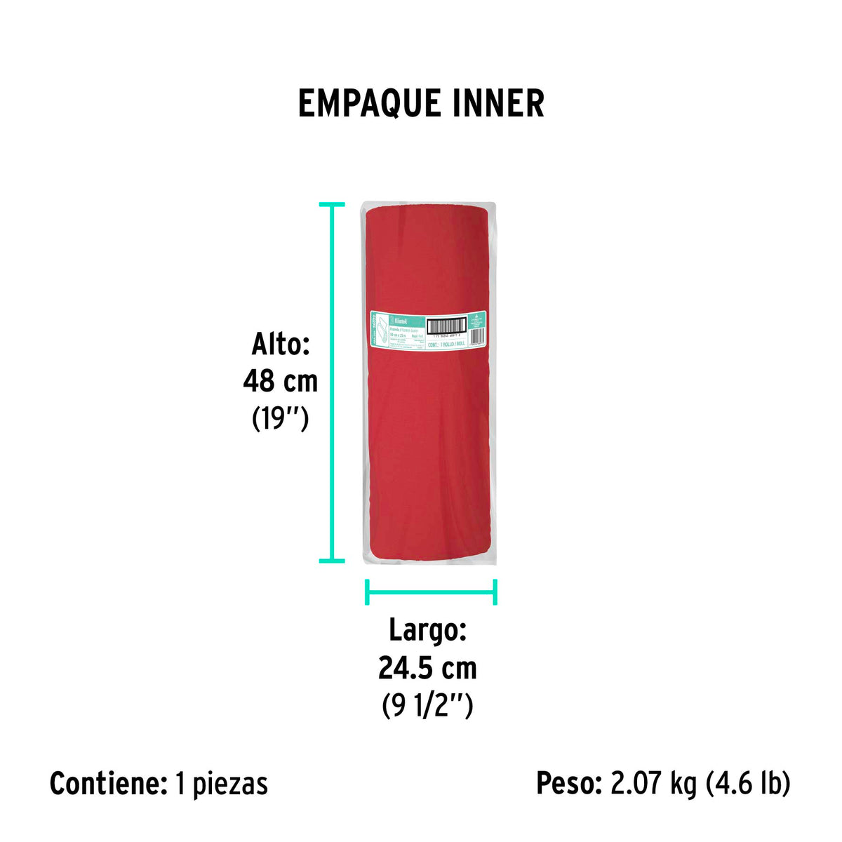 Franela roja de algodón, rollo 25 m