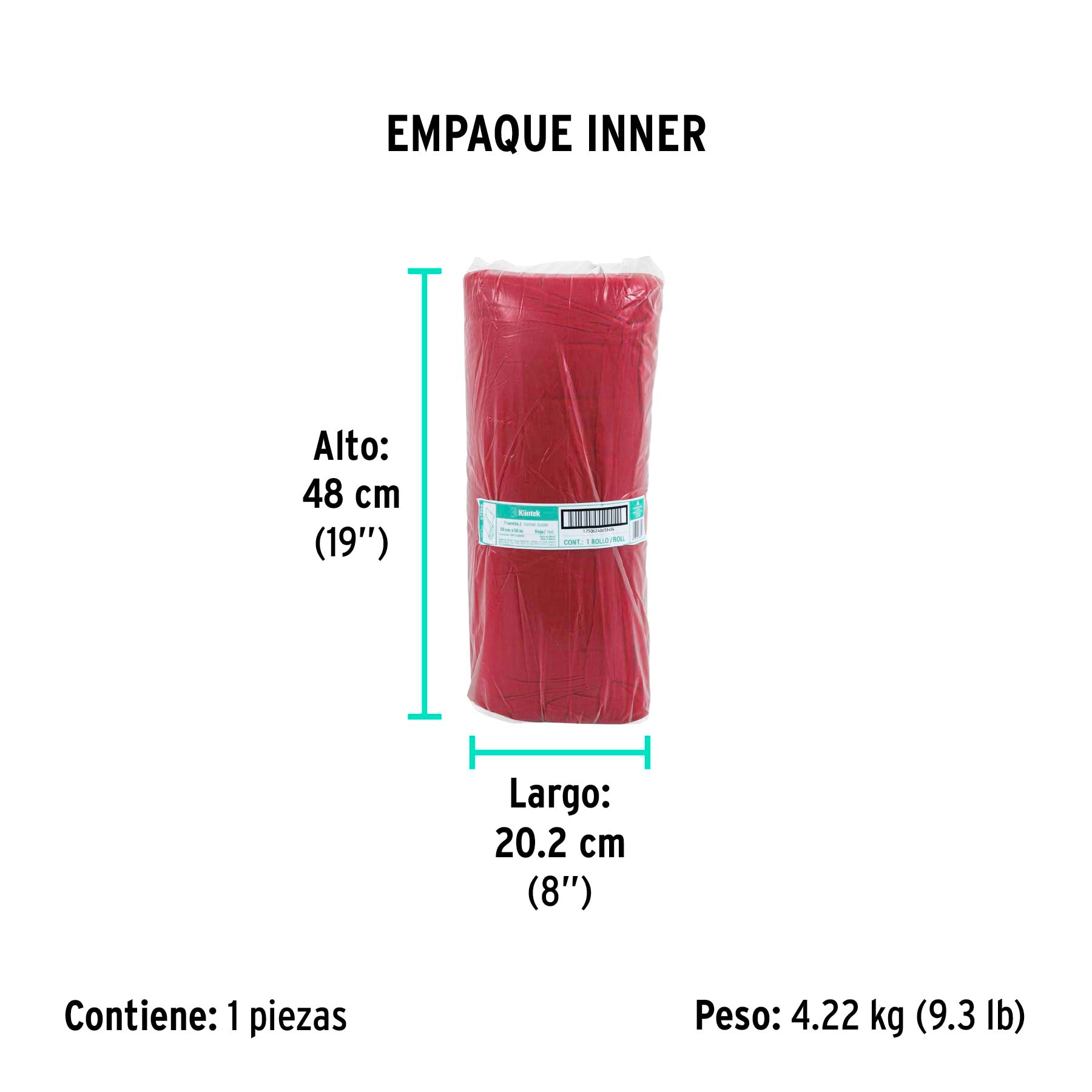 Franela de algodón, en rollo, 50 m, color rojo