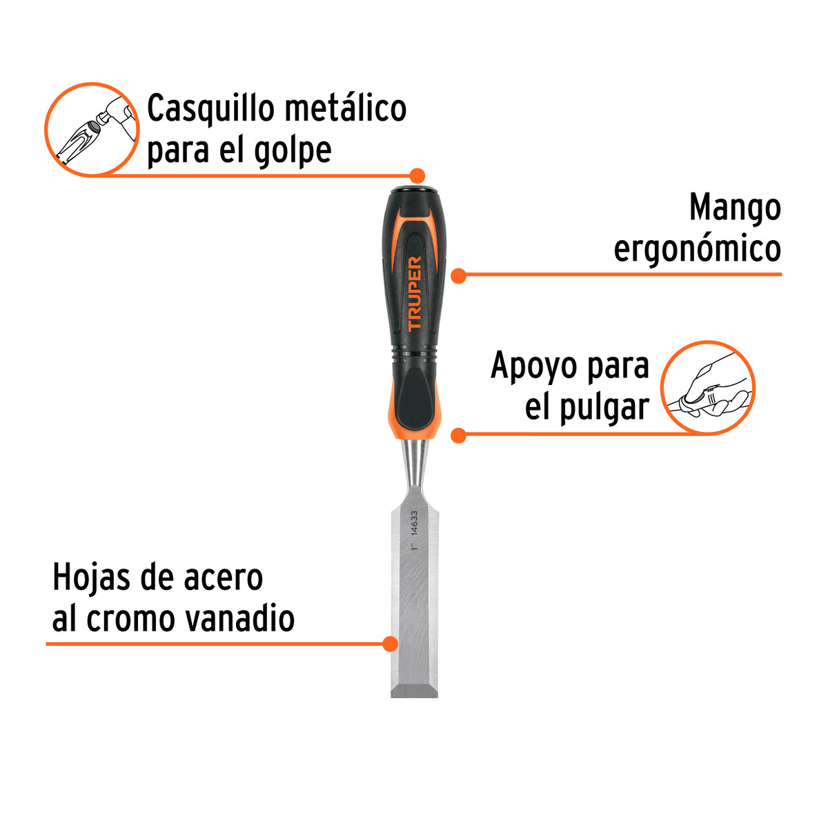 Formón, mango comfort grip, 1"