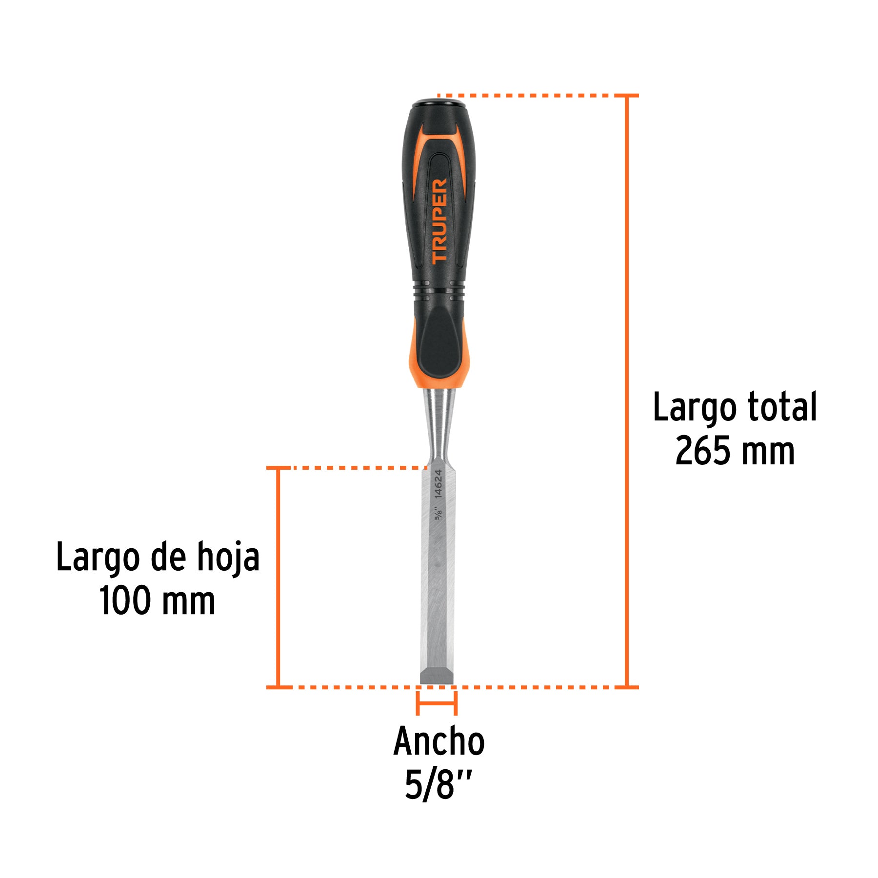 Formón, mango comfort grip, 5/8"