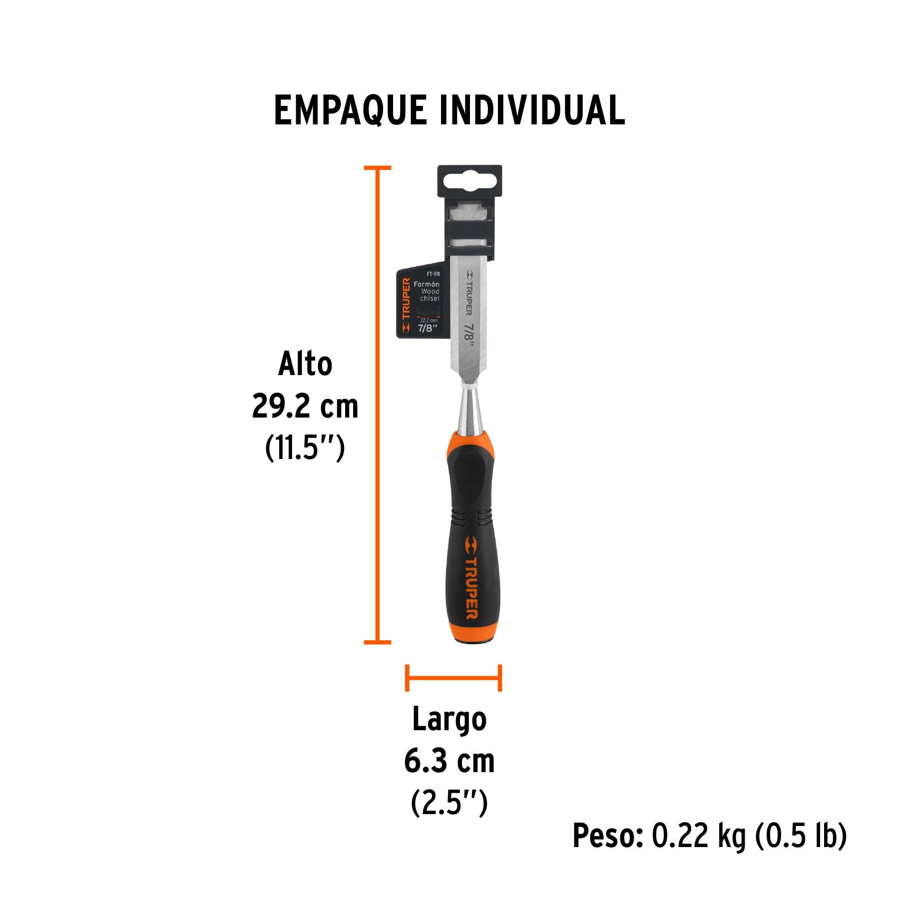 Formón, mango comfort grip, 7/8"