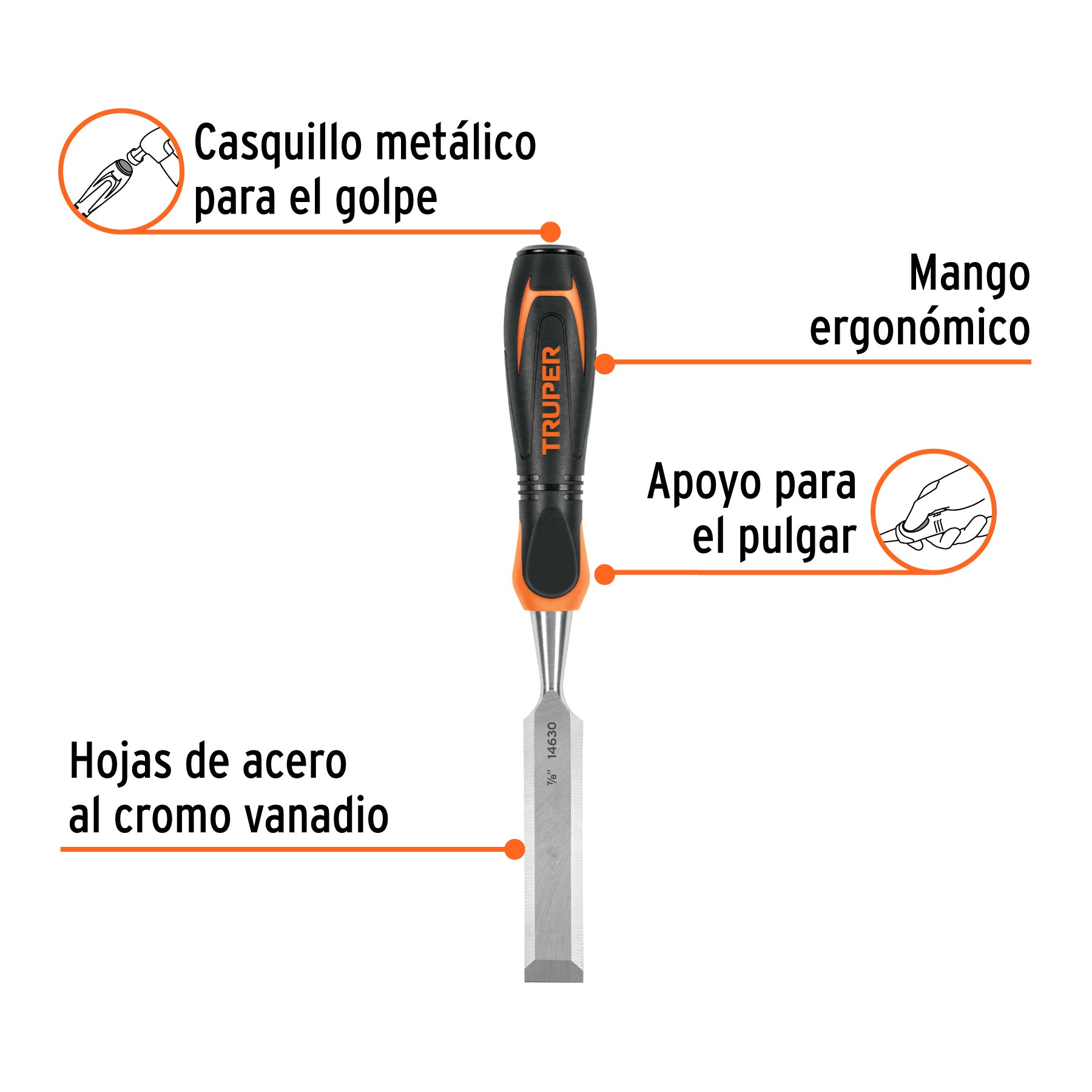 Formón, mango comfort grip, 7/8"