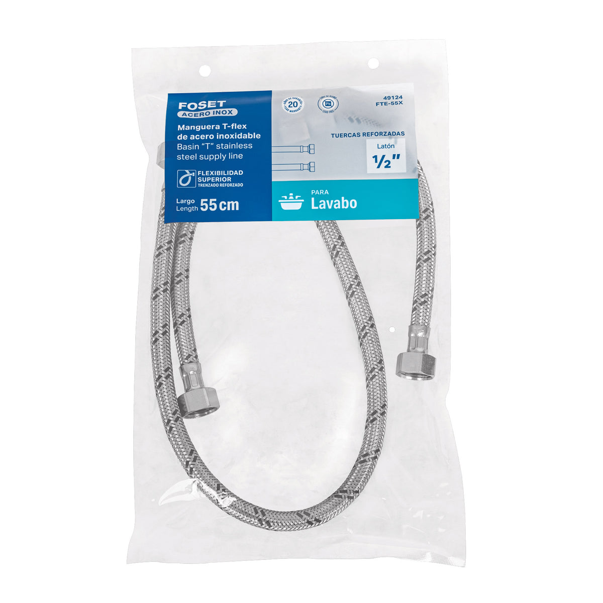 Manguera hule ,"T", 55 cm, acero inoxidable, usos generales