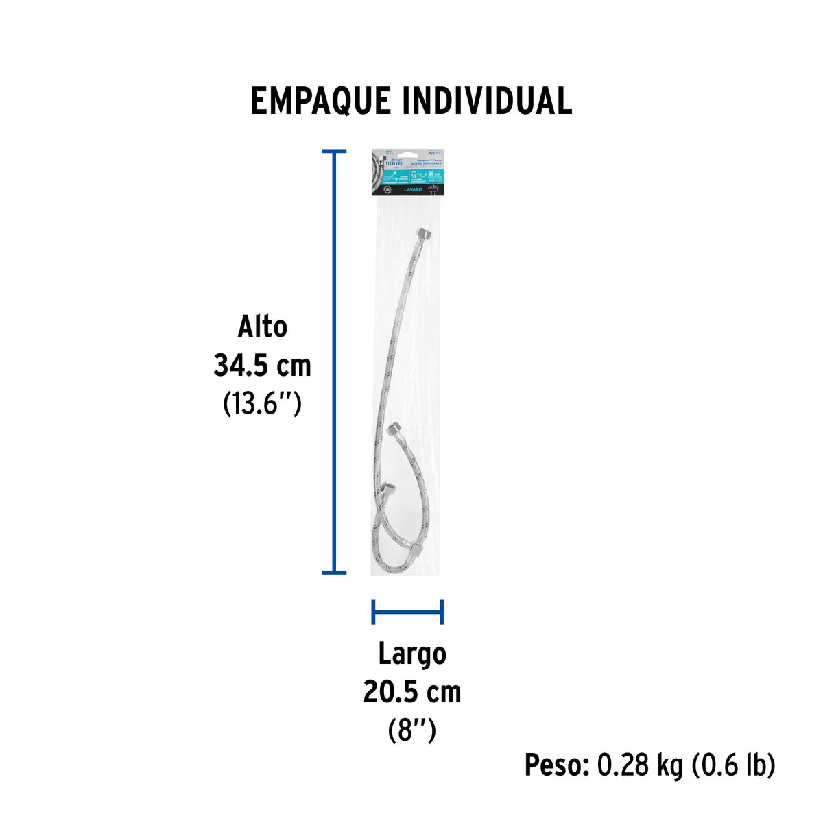 Manguera hule ,"T", 55 cm, acero inoxidable, usos generales