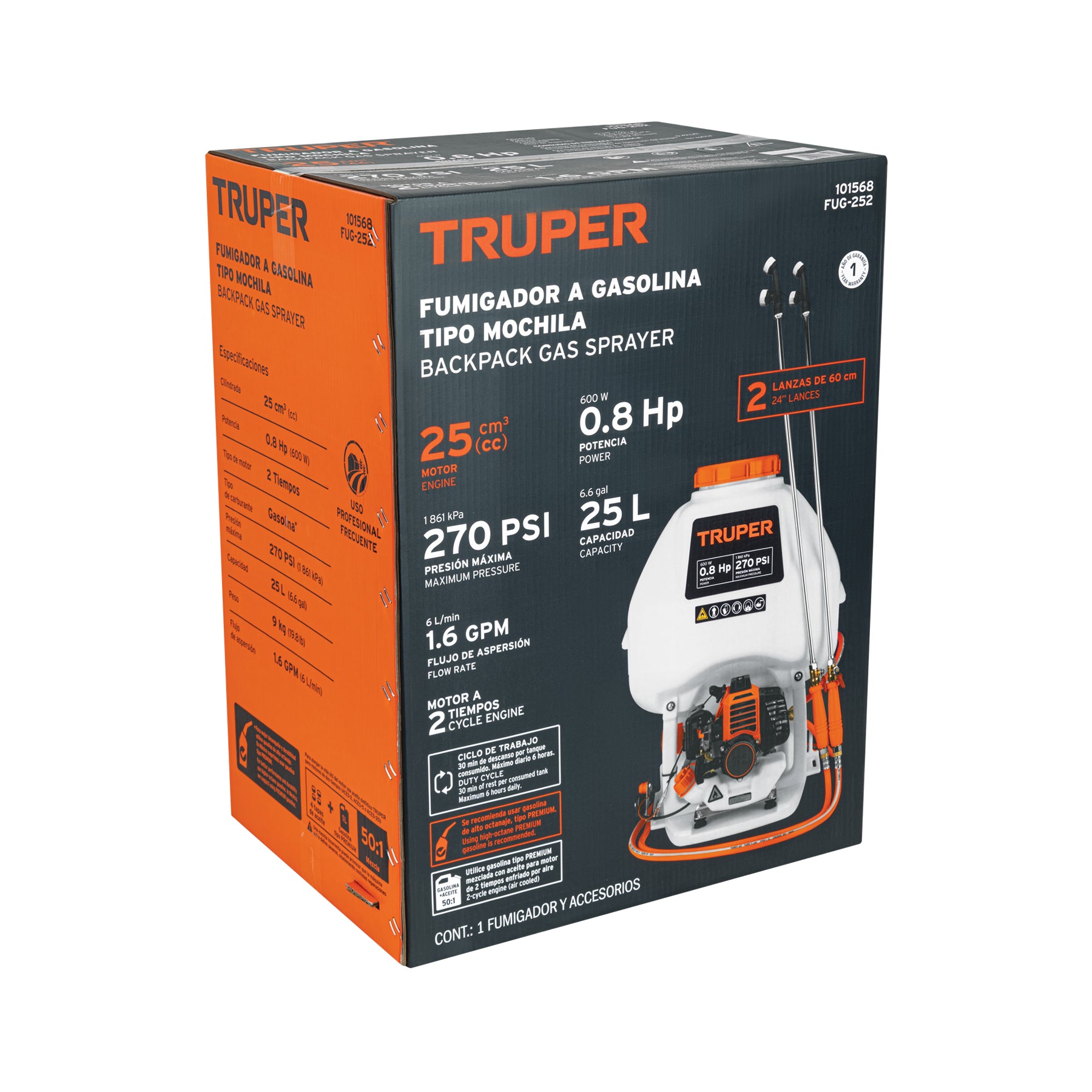 Fumigador a gasolina, 2 tiempos, 25 lts