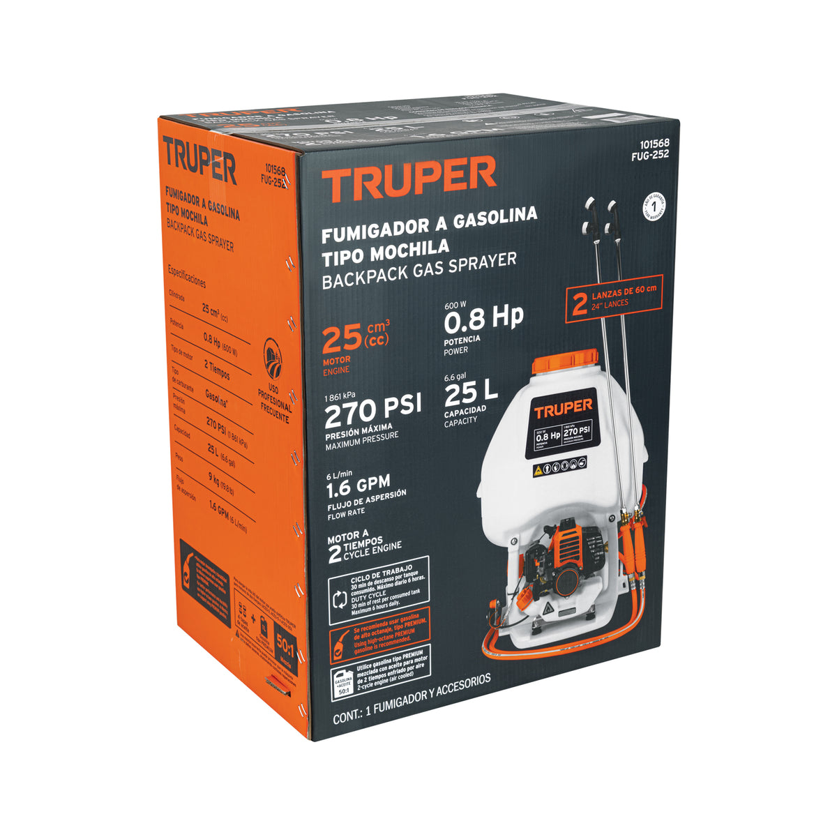 Fumigador a gasolina, 2 tiempos, 25 lts