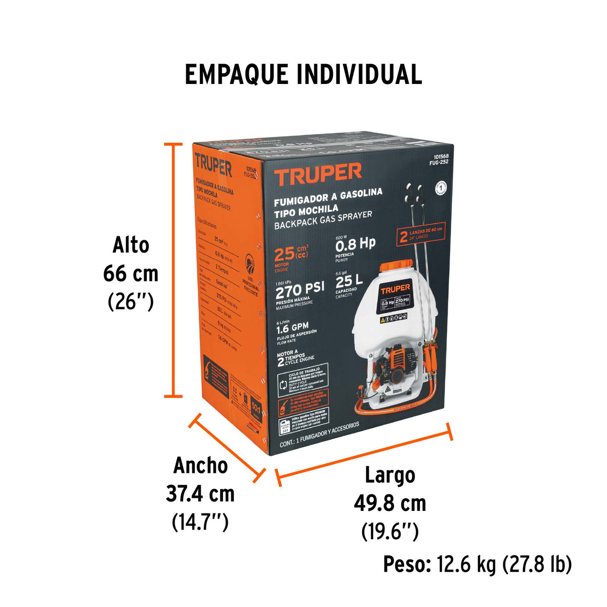 Fumigador a gasolina, 2 tiempos, 25 lts