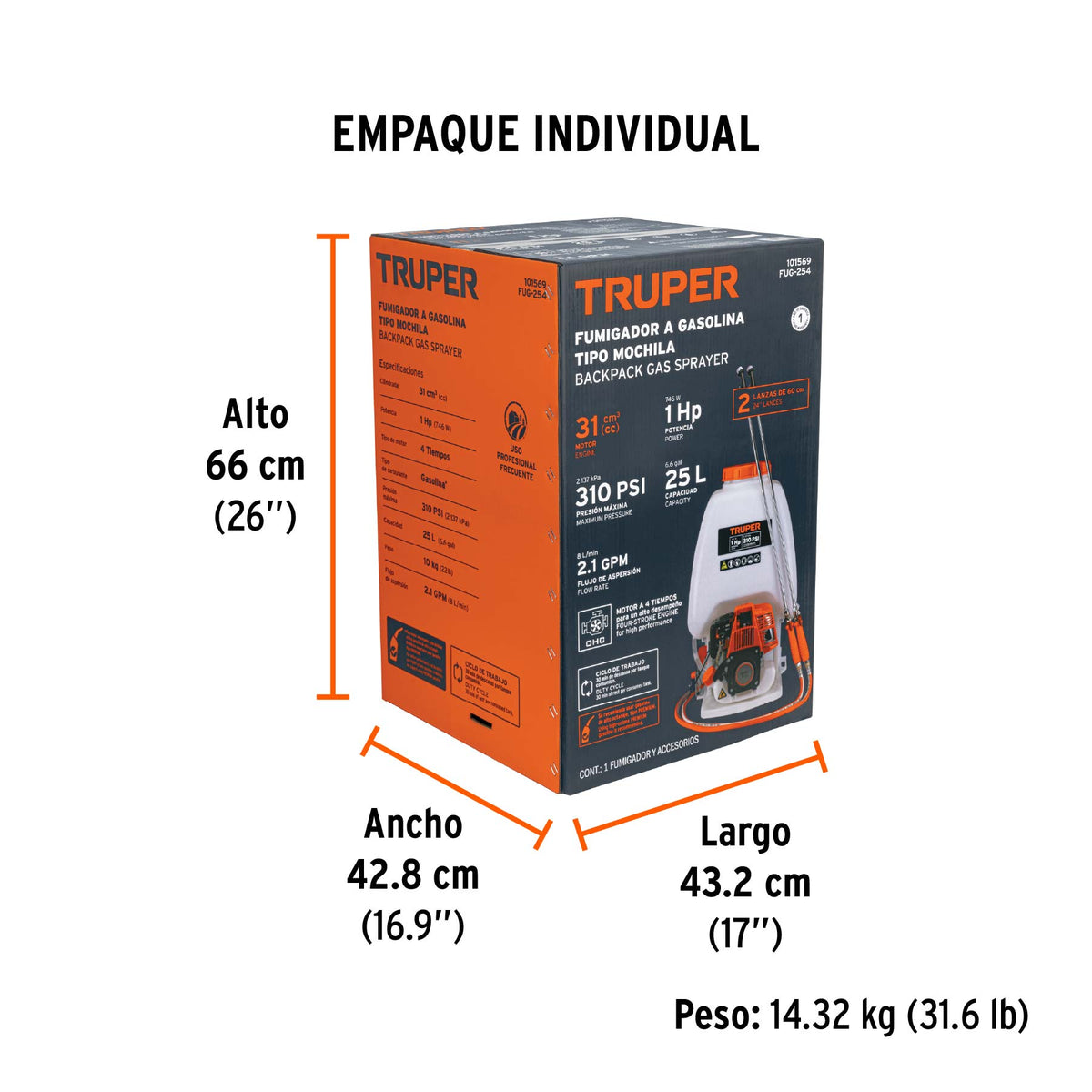 Fumigador a gasolina, 4 tiempos, 25 lts