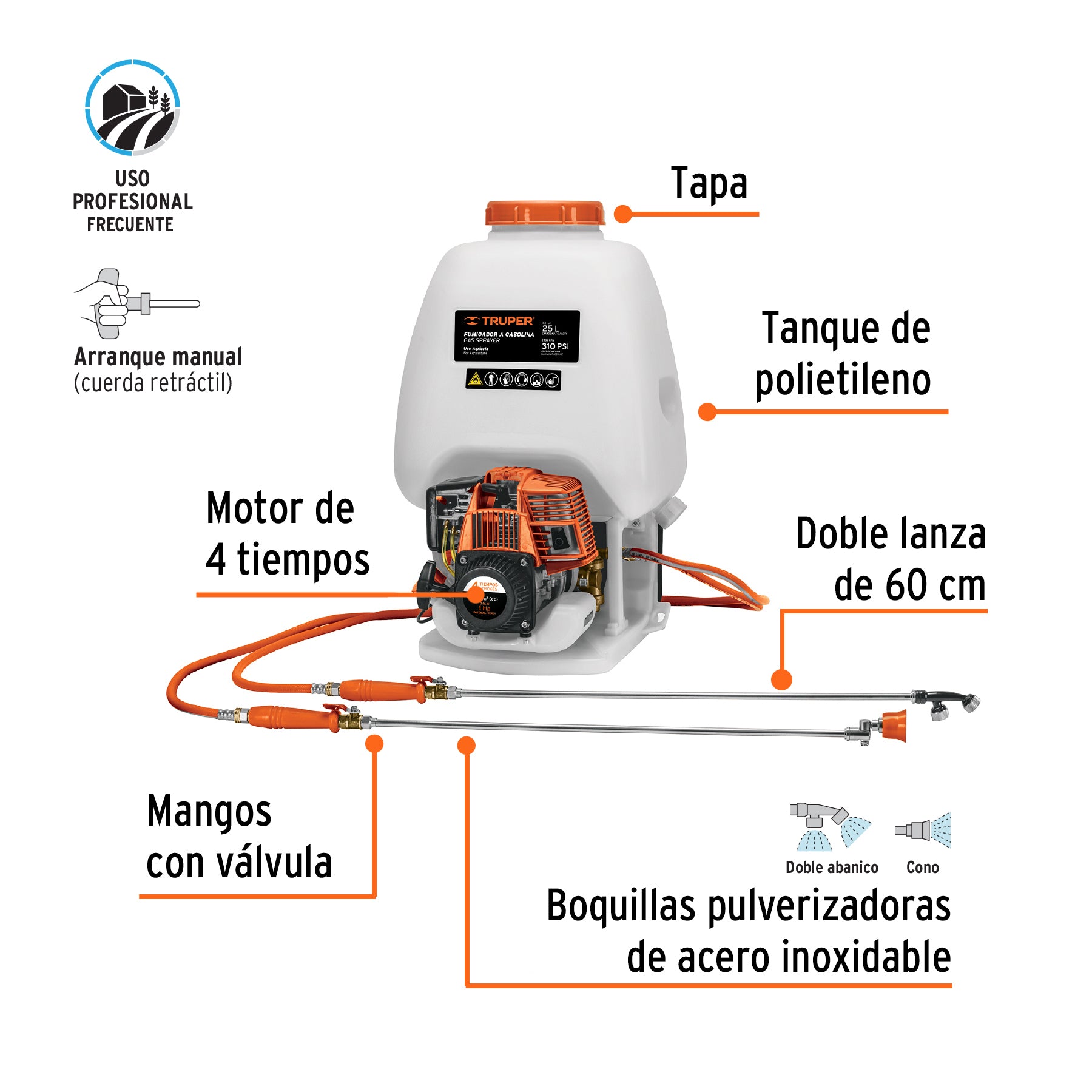 Fumigador a gasolina, 4 tiempos, 25 lts