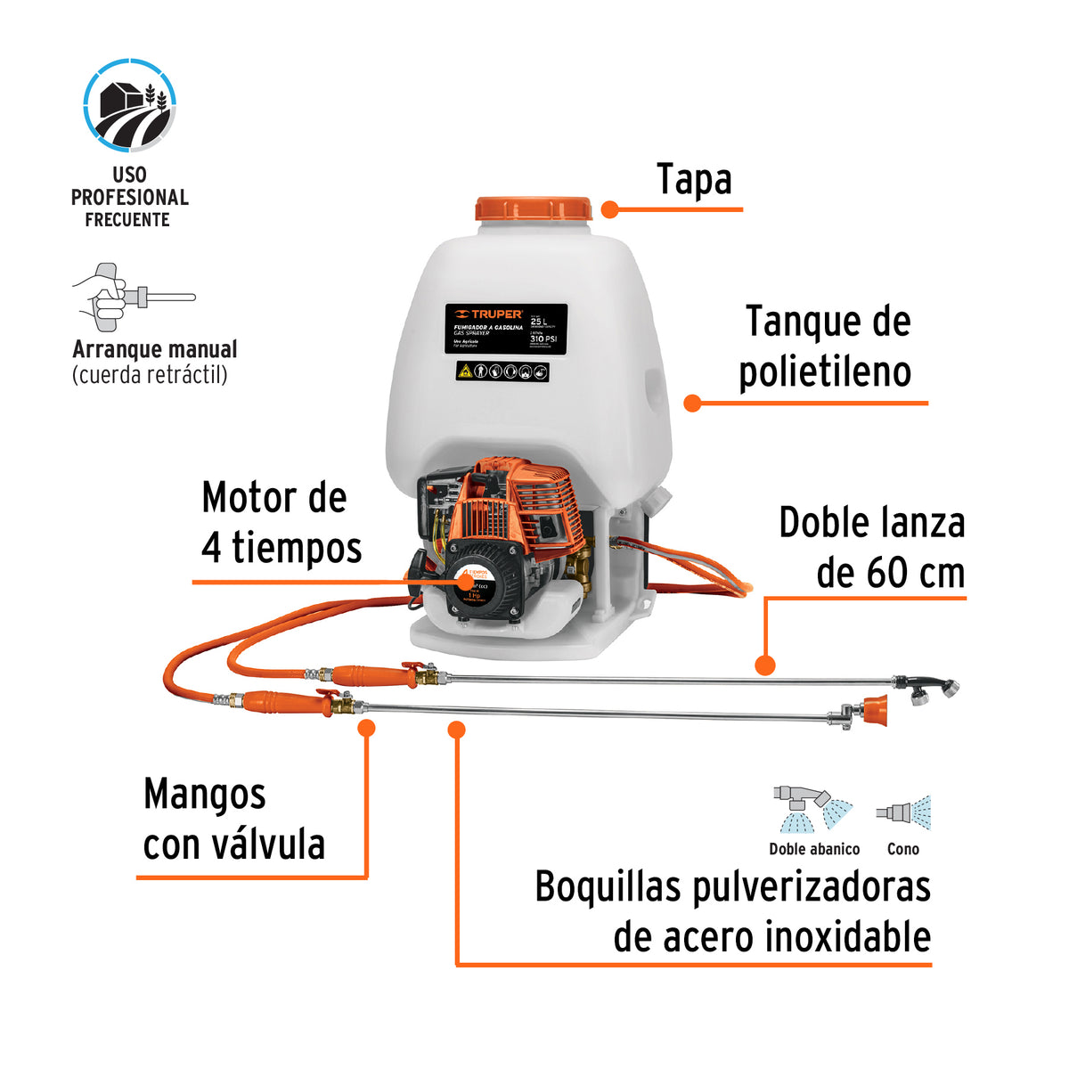 Fumigador a gasolina, 4 tiempos, 25 lts