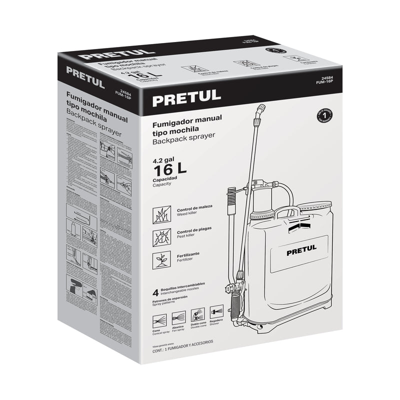 Fumigador de mochila, 16 lts, Pretul