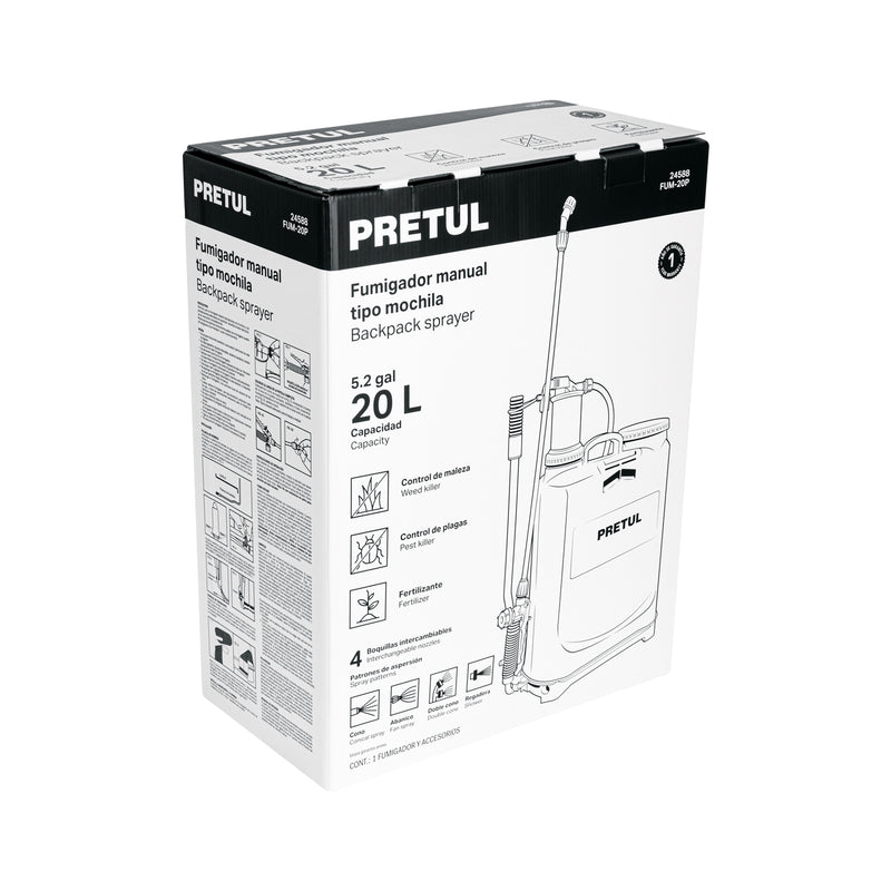 Fumigador de mochila, 20 lts, Pretul