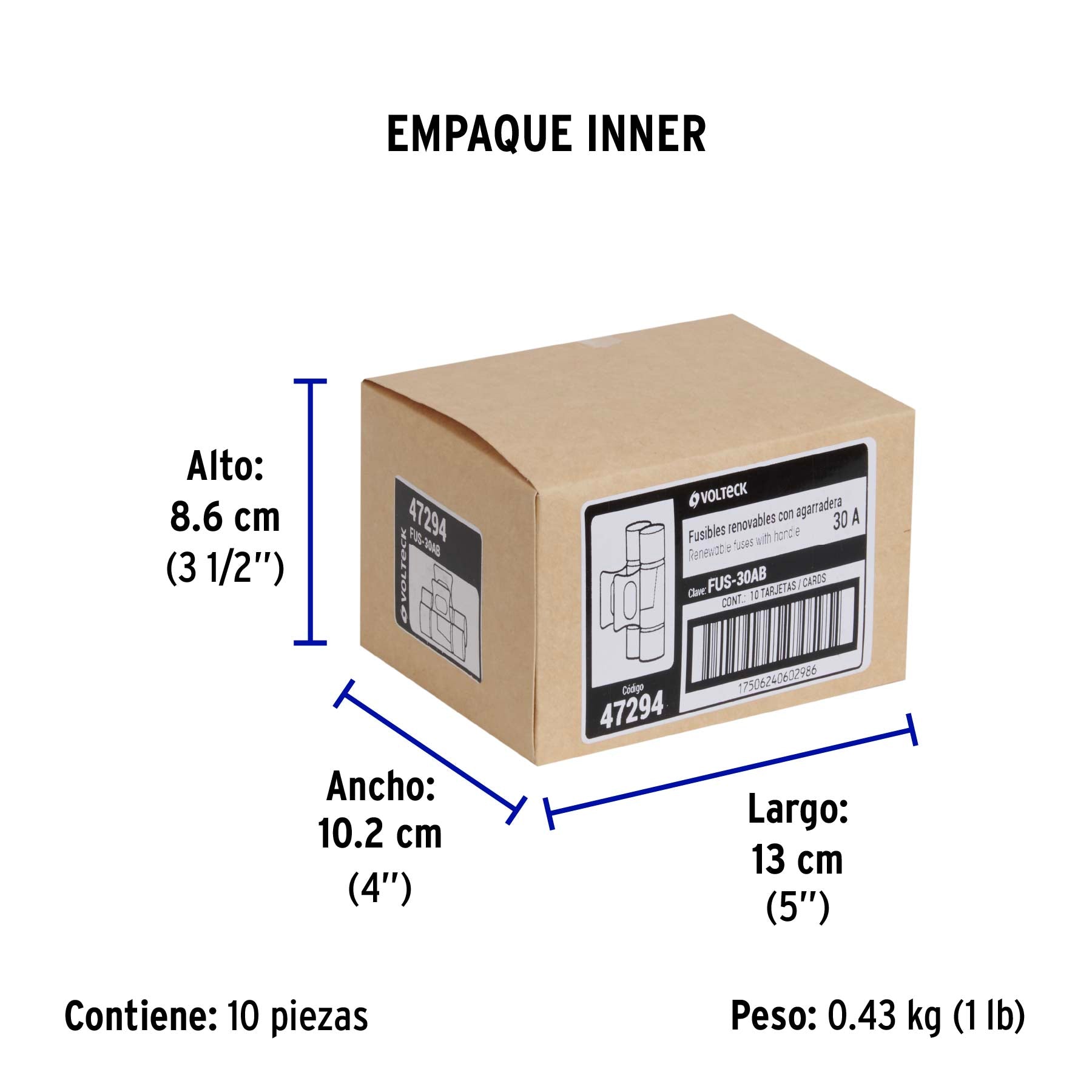 Fusible 30A con agarradera, en blister, Volteck, 2 pzas