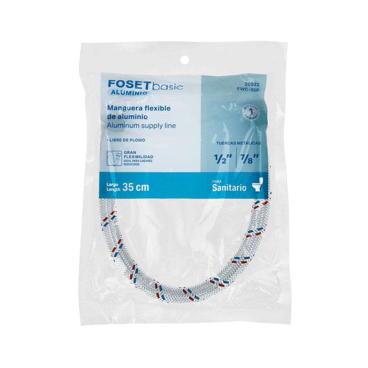 Manguera flexible para WC, 35 cm, aluminio, Foset basic